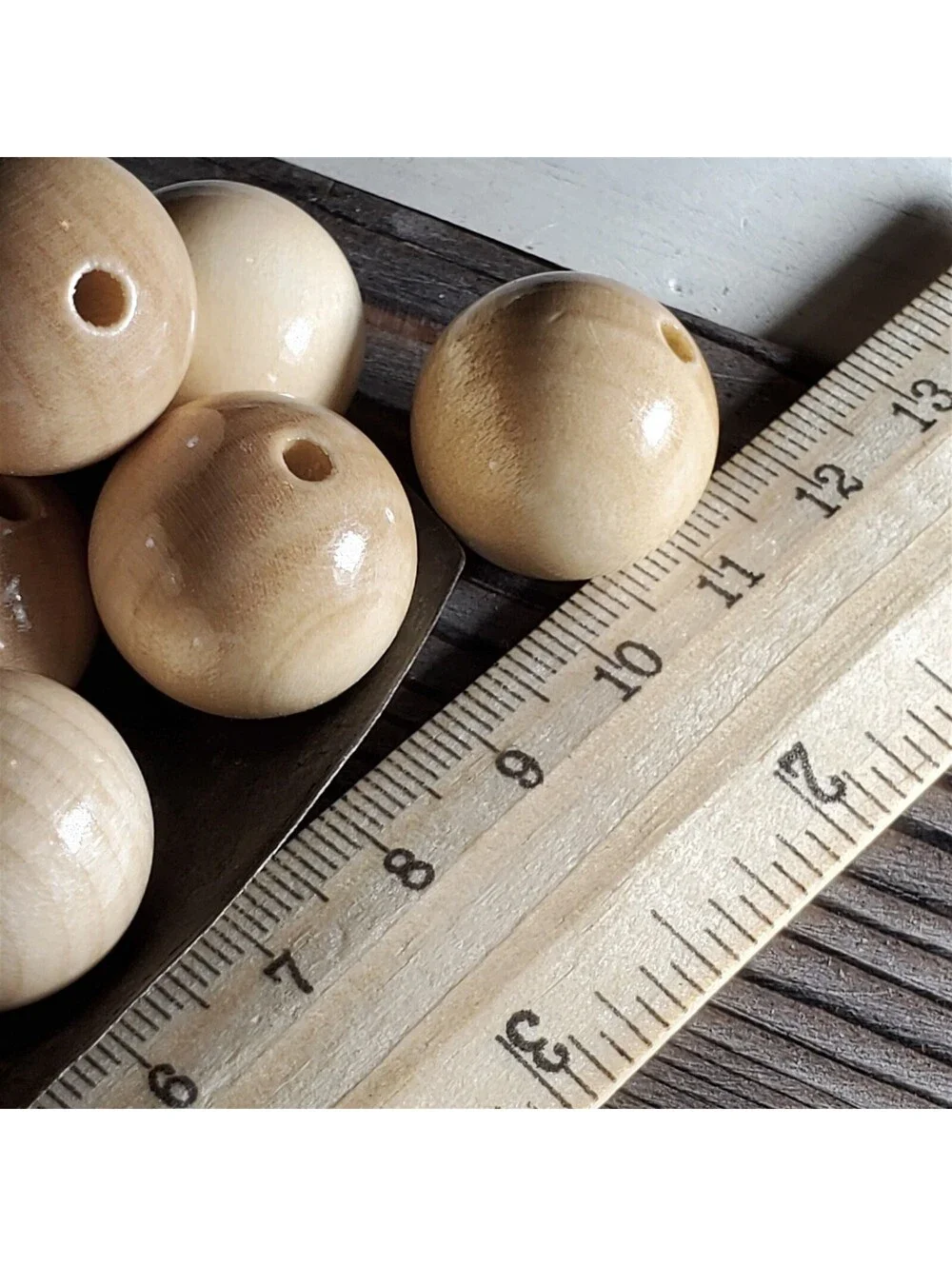 Vintage Japanese Lacquered Natural Color 20mm Round Wood Beads 6pcs